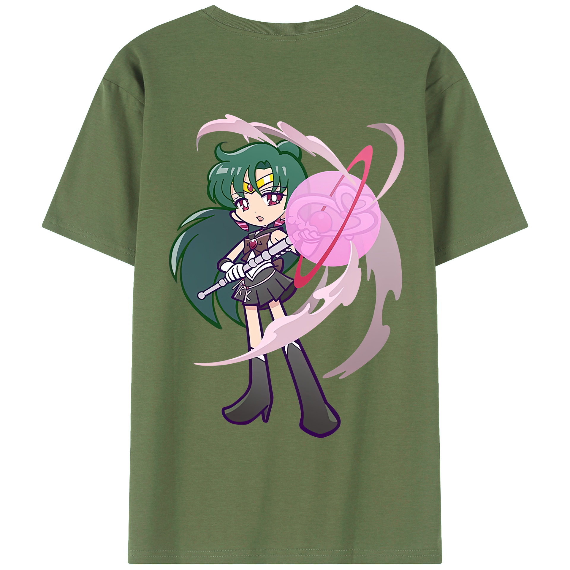 （画像用） 美少女戦士セーラームーン 冥王せつな Sailor Moon Meiou Setsuna 綿100％ メンズ半袖Tシャツ（バックプリント） 通気性